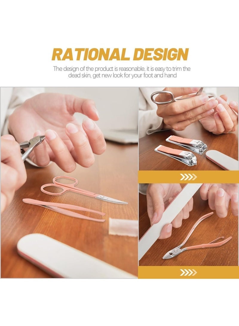 مجموعة العناية بالاظافر الاحترافية من 16 قطعة من الستانلس ستيل مع حافظة من جلد البولي يوريثين، ادوات احترافية متعددة الوظائف للرجال والنساء (بينك) - Image 5